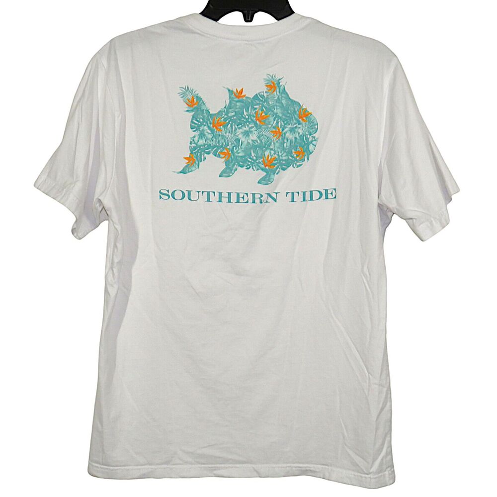 Southern Tide Men's Palm Frond Skipjack White Cotton Tee Shirt Size Medium
